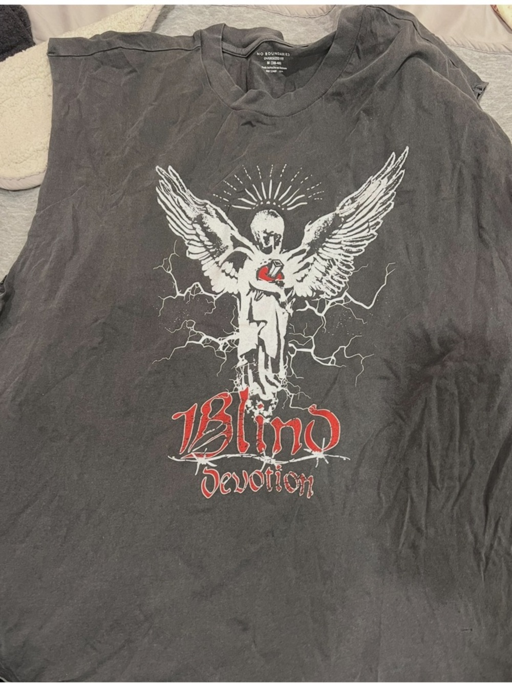 H&M Black Graphic Angel Tank Top with Red Accents